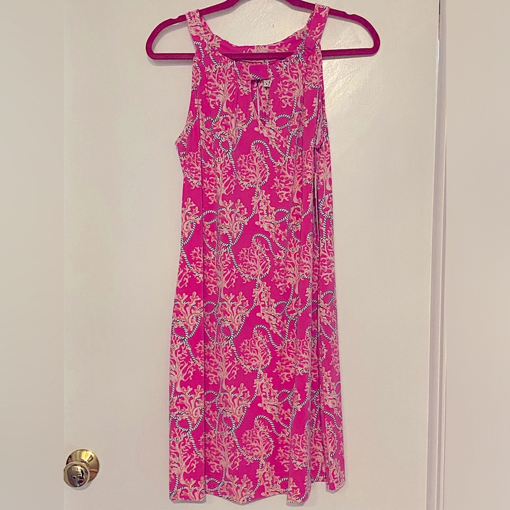 NTW Lulu-B knee-length dress in Pink Lane (retired print) keyhole neck size L